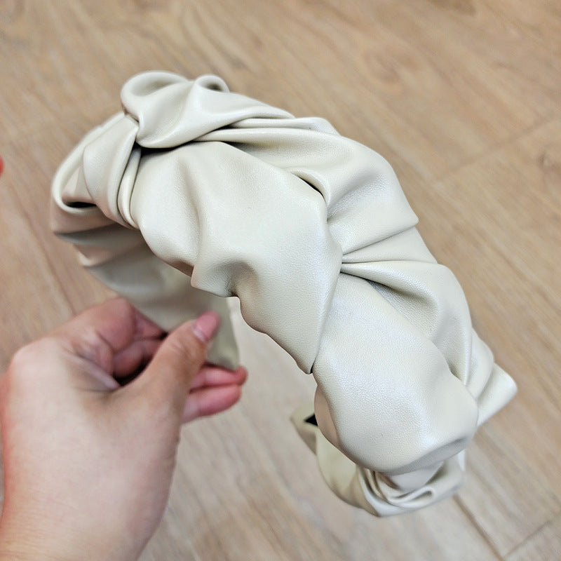 Wholesale Solid Color Pu Leather Pleated Headband
